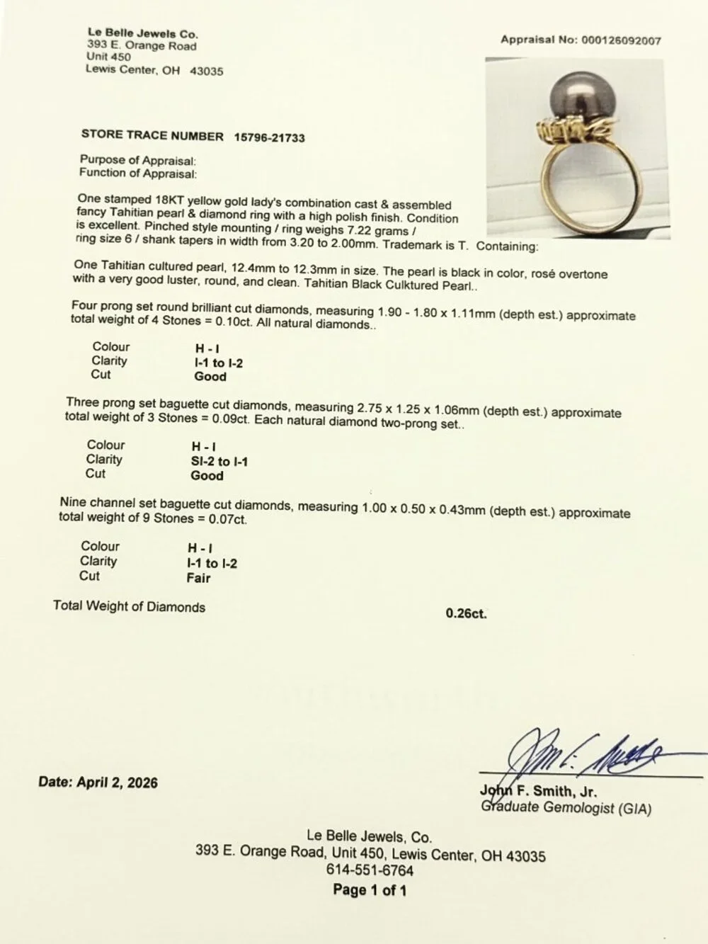 Estate 18K Marked Yellow Gold Black Tahitian Cultured Pearl Diamond Ring Sz 6